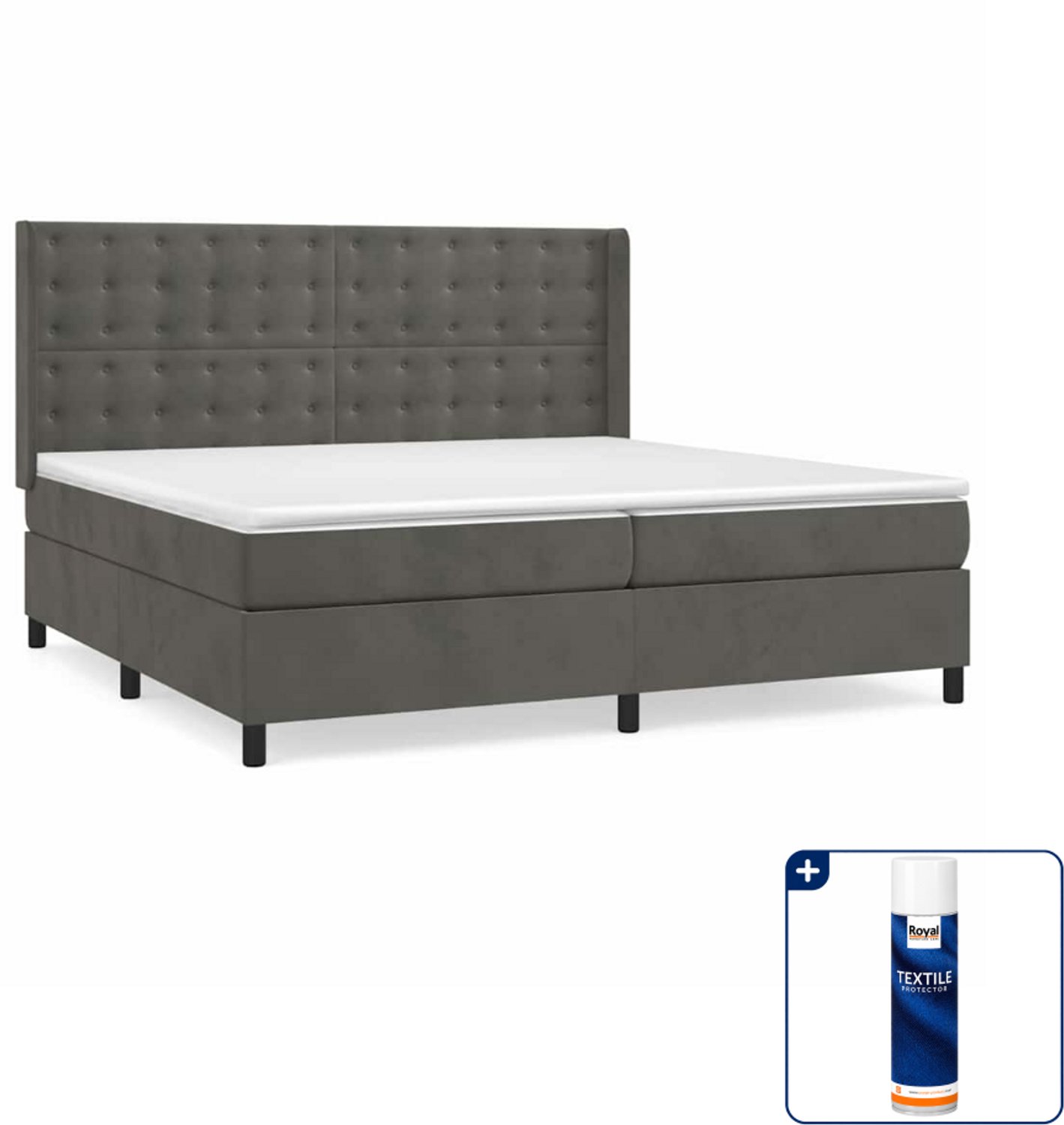 vidaXL Boxspring Super kingsize - 200 x 200 cm - fluweel - donkergrijs - Inclusief textielbeschermer 500 ml