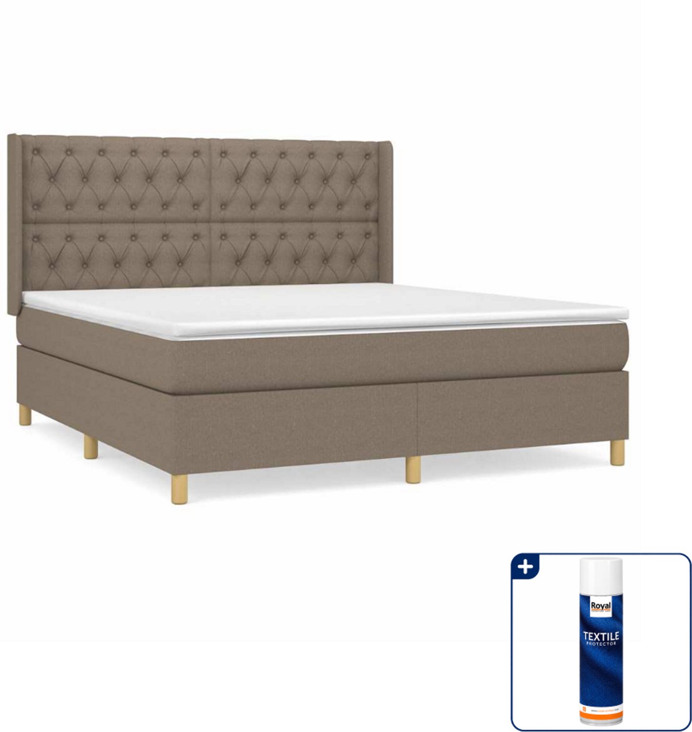vidaXL boxspring - Queensize 160 x 200 cm - stof - taupe - Inclusief textielbeschermer 500 ml