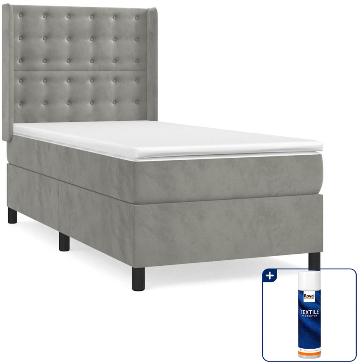 vidaXL boxspring met matras 90 x 200 cm - lichtgrijs - Inclusief textielbeschermer 500 ml