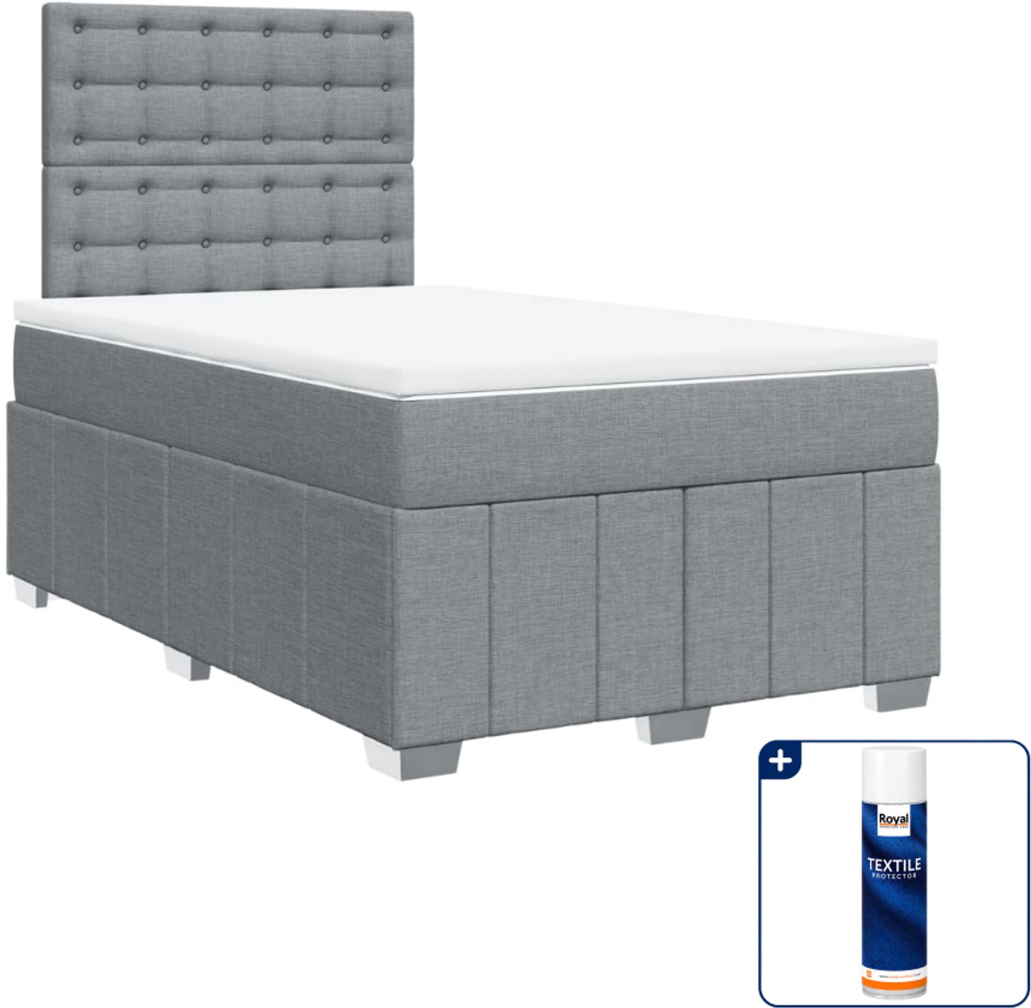 vidaXL boxspring met matras - 120 x 190 cm - stof - lichtgrijs - Inclusief textielbeschermer 500 ml