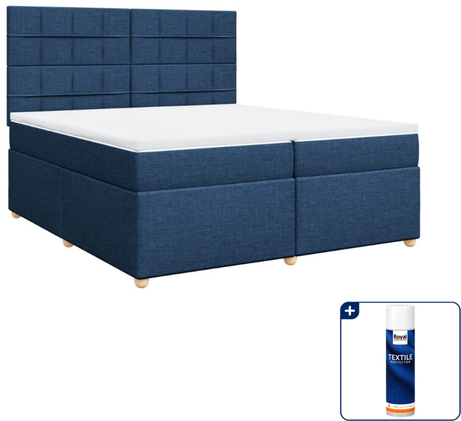 vidaXL boxspring met matras - super kingsize - 200 x 200 cm - blauw - Inclusief textielbeschermer 500 ml