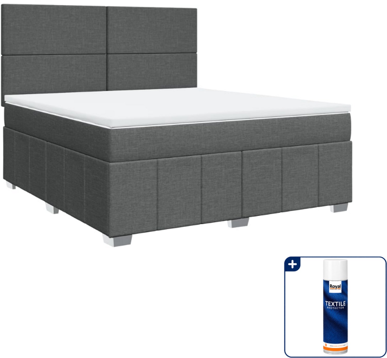 vidaXL Kingsize boxspring - 180x200 cm - donkergrijs - Inclusief textielbeschermer 500 ml