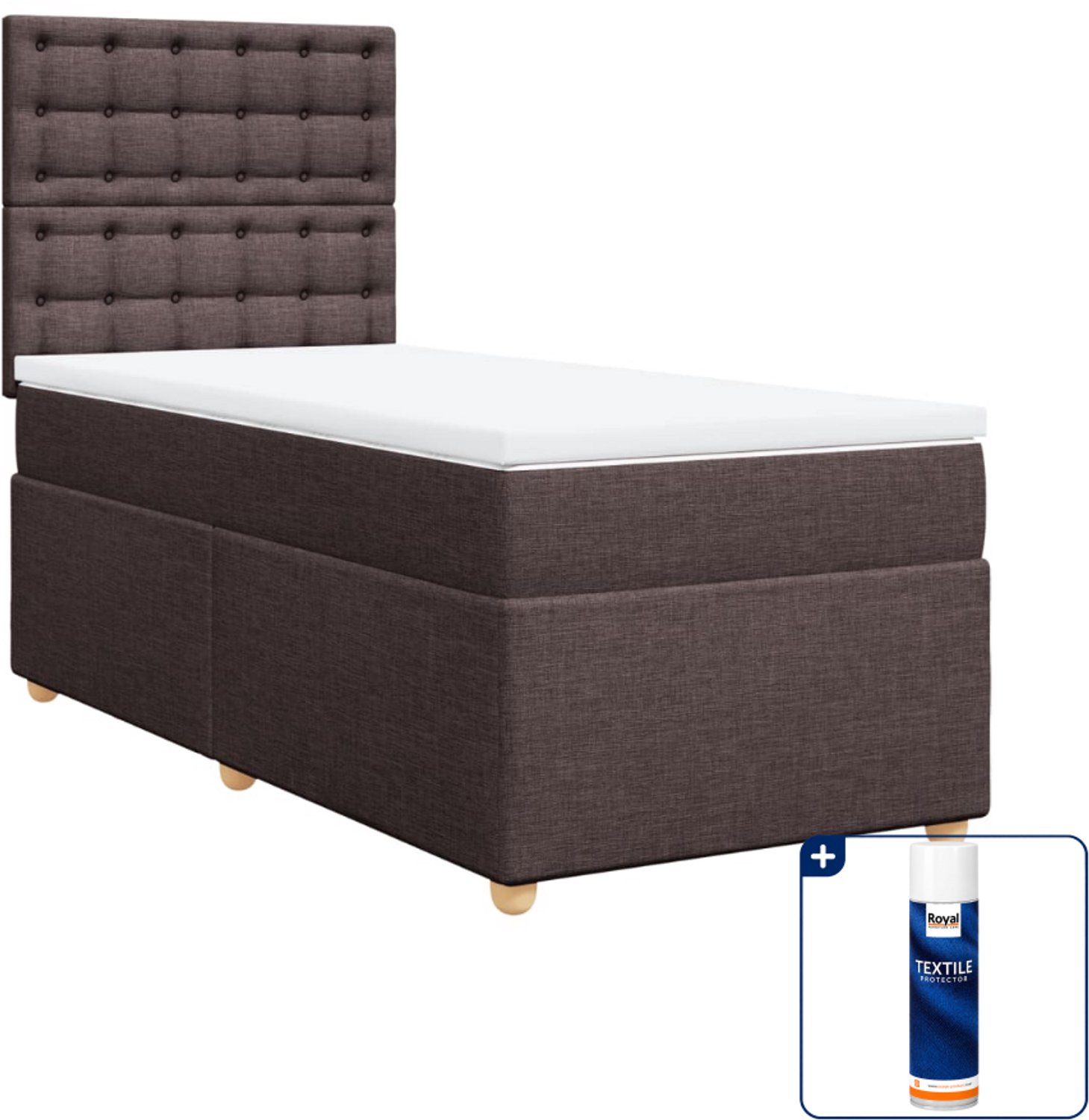 vidaXL boxspring met matras - 100 x 200 cm - stof - donkerbruin - Inclusief textielbeschermer 500 ml