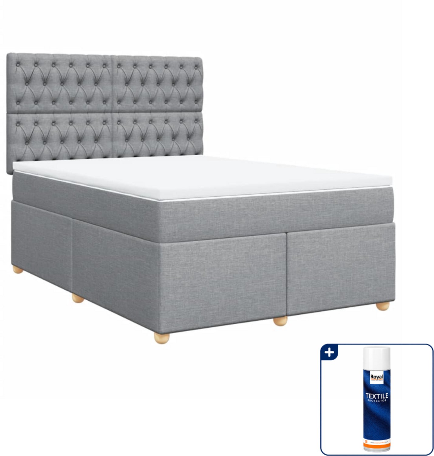 vidaXL boxspring met matras 140 x 190 cm - lichtgrijs - Inclusief textielbeschermer 500 ml