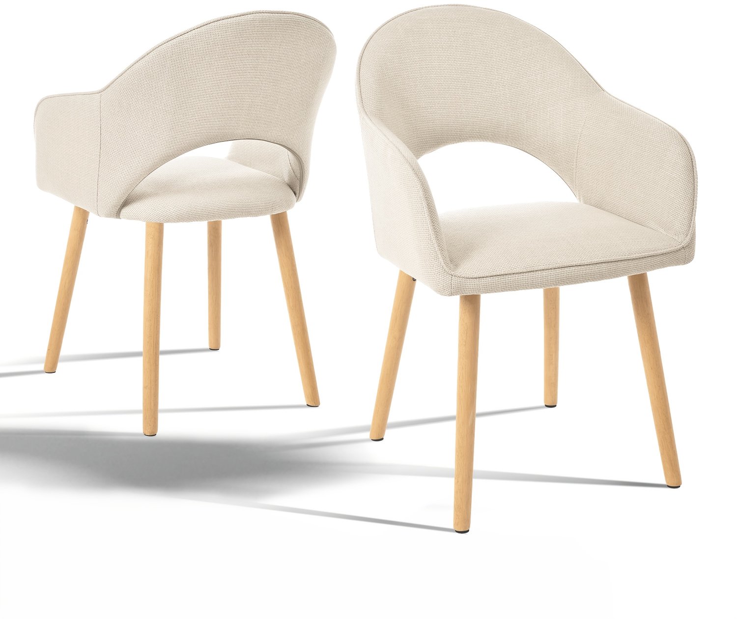 Mura Logistiek Mura Eetkamerstoelen - Stoelen - Stoel - Fauteuil - Loungestoel - Halvemaan Rugleuning - 2-delige Set - Hout - Beige Vacht Crème