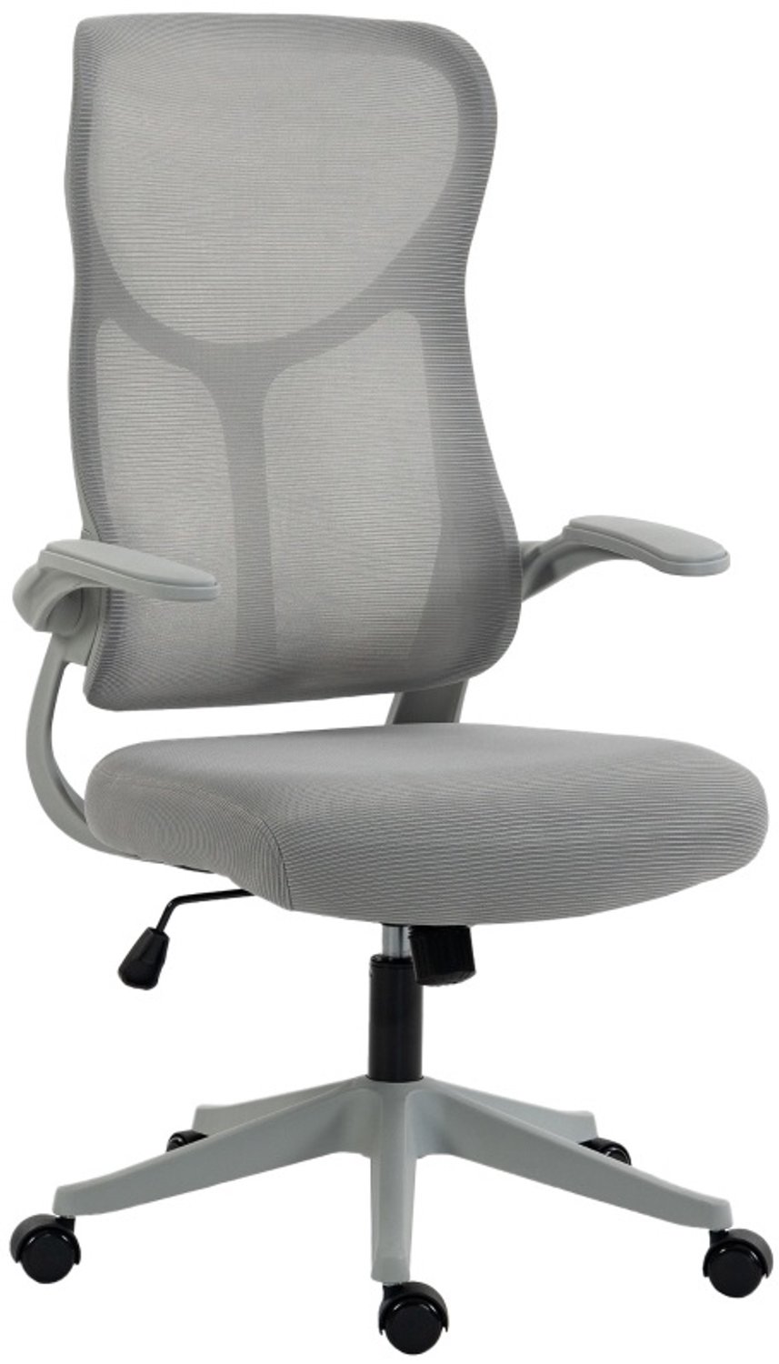 STILVORA Bureaustoel 64 x 69,5 x 110 tot 120 cm - Opklapbare Armleuningen en Schommelfunctie - Voor Thuiswerken en Studeren - Mesh - Grijs