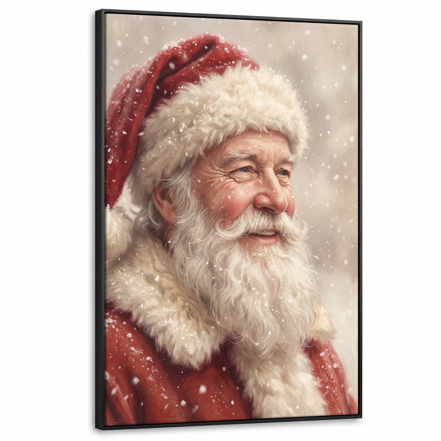 Canvas Schilderij met Baklijst XXL Canvas Schilderij met Baklijst 90x140cm - Kerstman - Sneeuw - Kerst - Muurdecoratie woonkamer - Slaapkamer decoratie - Kamer accessoires - Schilderijen op canvas met lijst groot