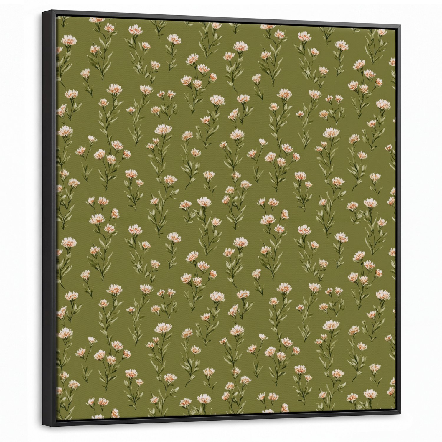 Canvas Schilderij met Baklijst 90x90cm - Landelijk - Bloemen - Groen - Muurdecoratie woonkamer - Slaapkamer decoratie - Kamer accessoires - Schilderijen op canvas met lijst