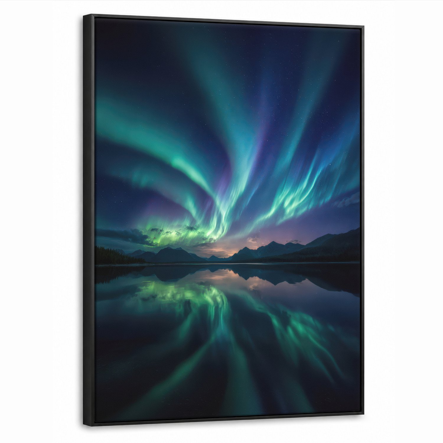 Canvas Schilderij met Baklijst 60x80cm - Noorderlicht - Kleurrijk - Bergmeer - Muurdecoratie woonkamer - Slaapkamer decoratie - Kamer accessoires - Schilderijen op canvas met lijst