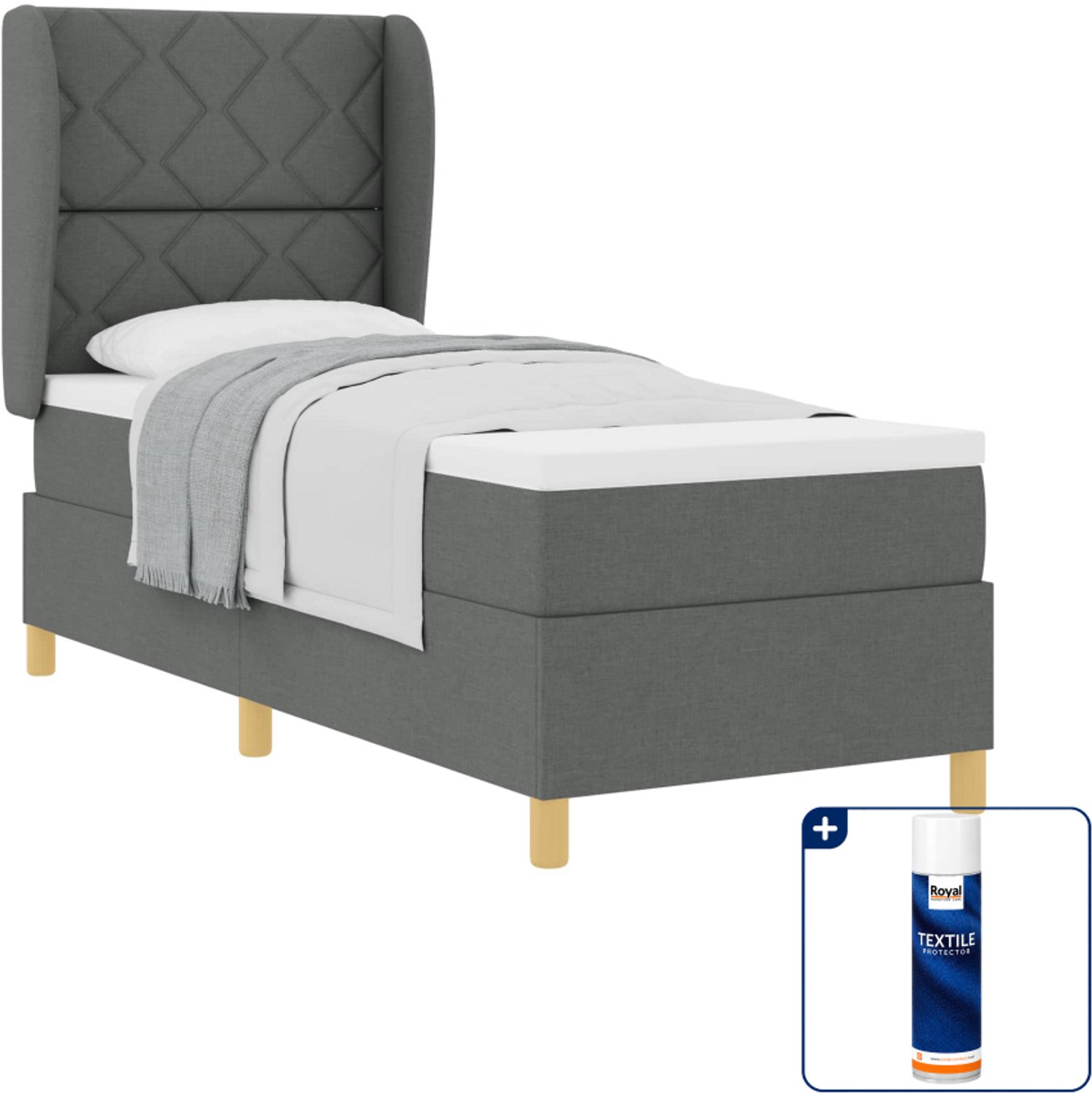 vidaXL boxspringbed - 200 x 80 cm - stof - donkergrijs - Inclusief textielbeschermer 500 ml