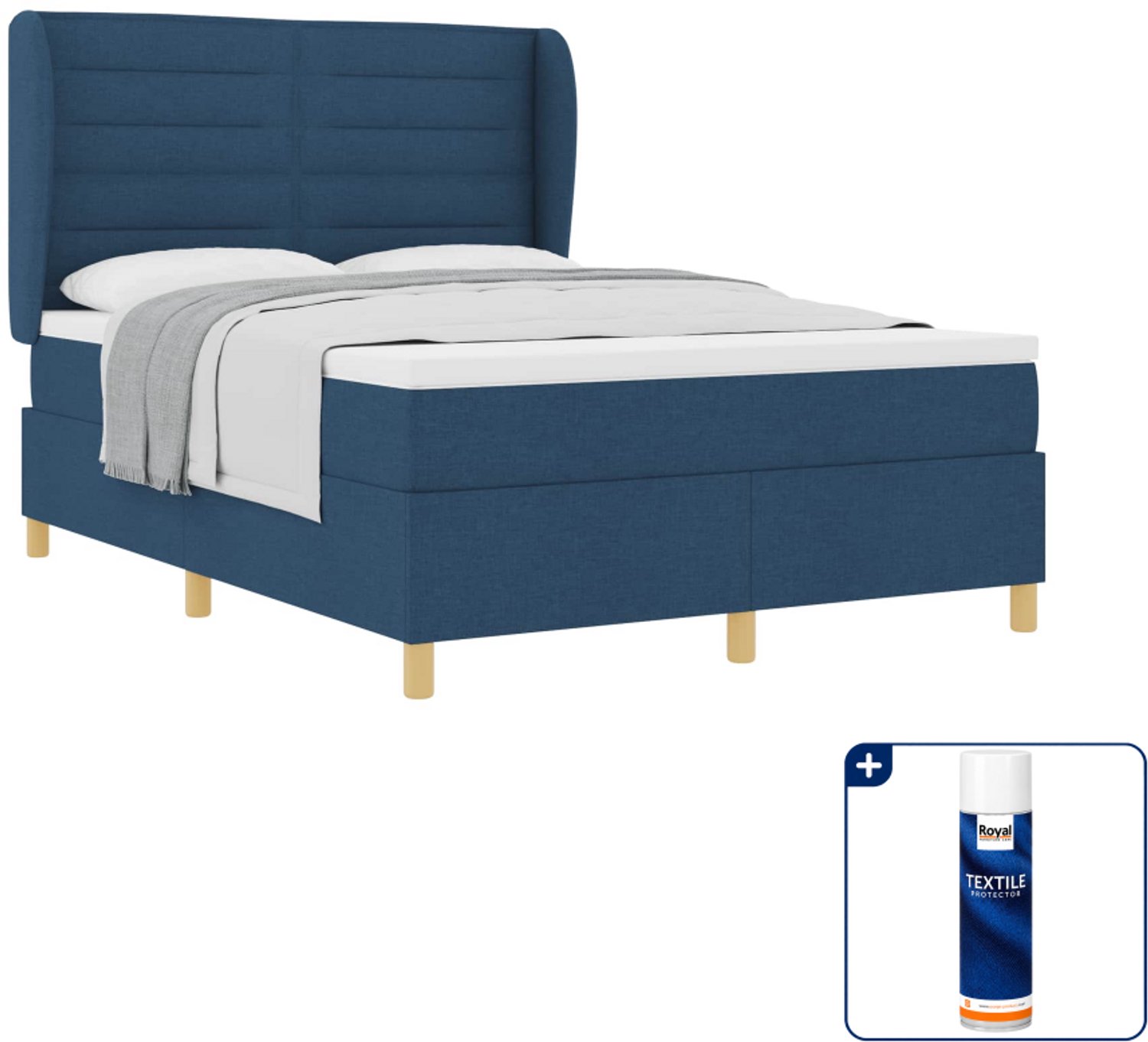 vidaXL queensize boxspringbed met matras - 200 x 160 cm - stof - blauw - Inclusief textielbeschermer 500 ml