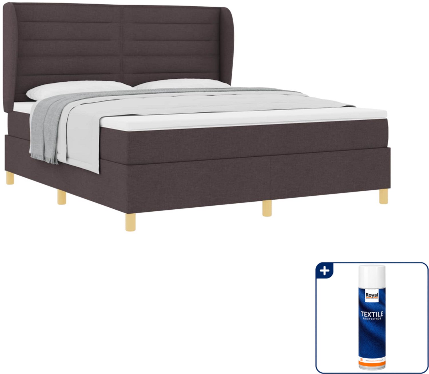 vidaXL boxspringbed - Super kingsize - 200 x 180 cm - stof - donkerbruin - Inclusief textielbeschermer 500 ml