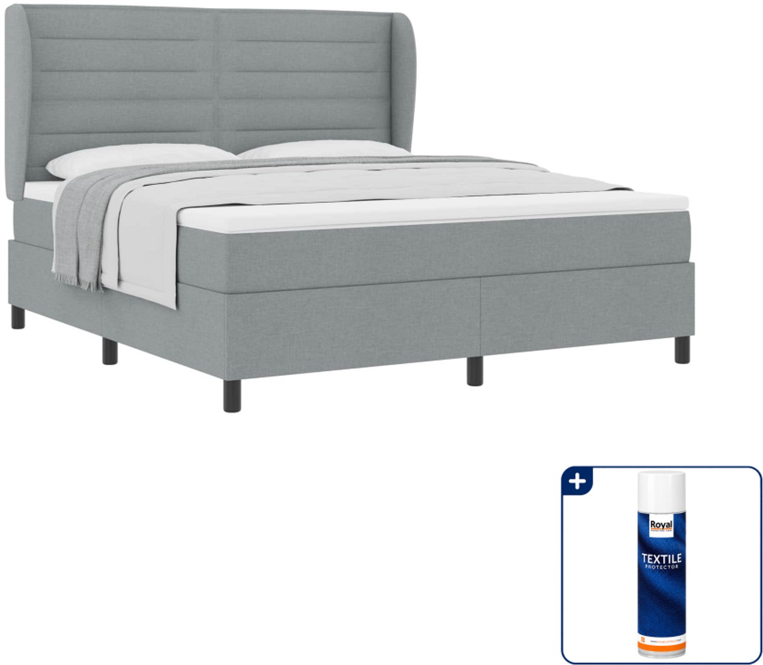 vidaXL Boxspring Kingsize - 180 x 200 cm - stof - lichtgrijs - Inclusief textielbeschermer 500 ml
