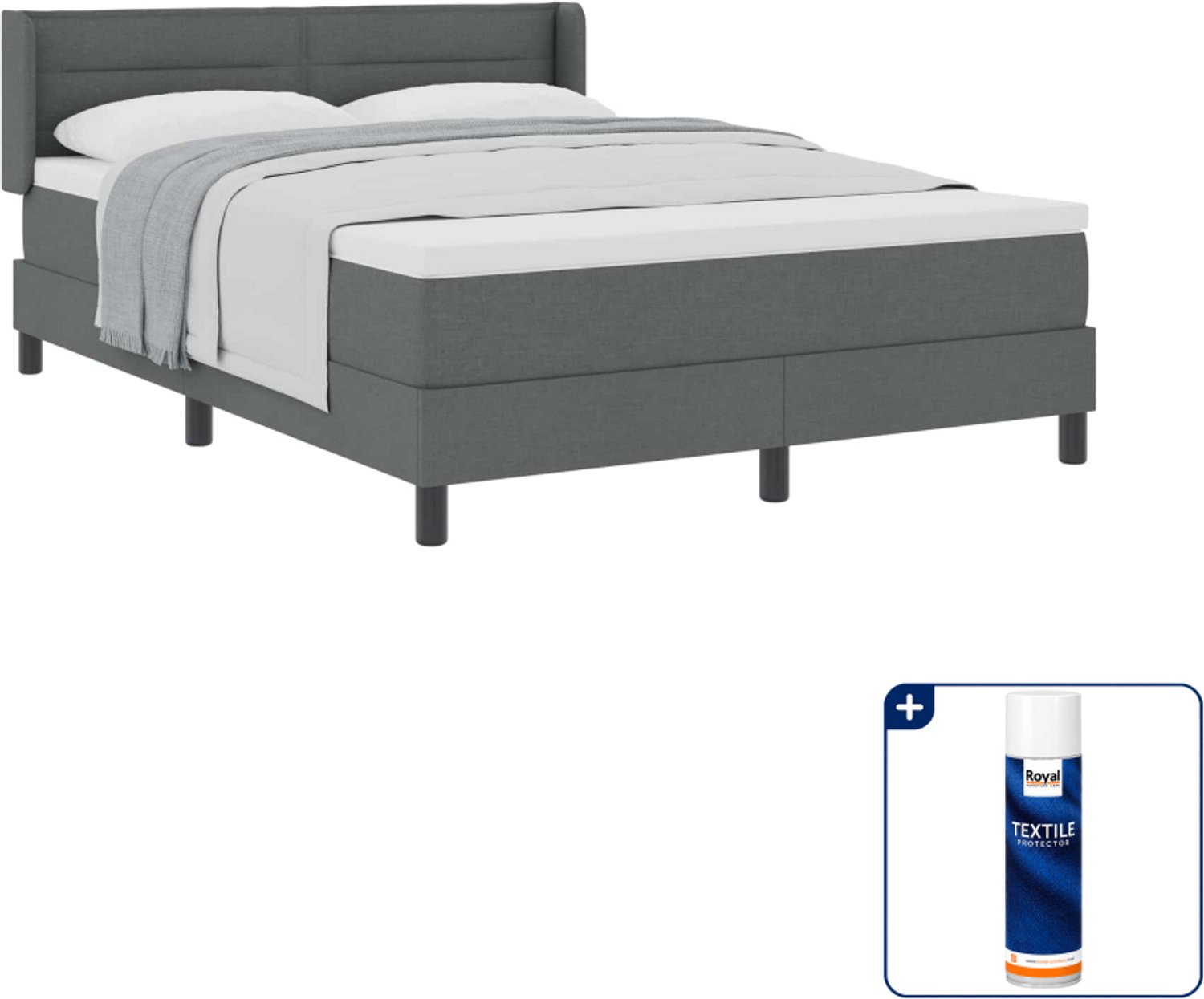 vidaXL Queensize boxspringbed - 160 x 200 cm - donkergrijs - Inclusief textielbeschermer 500 ml