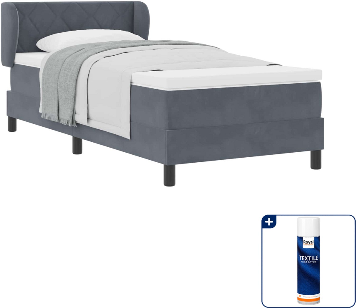 vidaXL boxspringbed - 90 x 190 cm - fluweel - donkergrijs - Inclusief textielbeschermer 500 ml