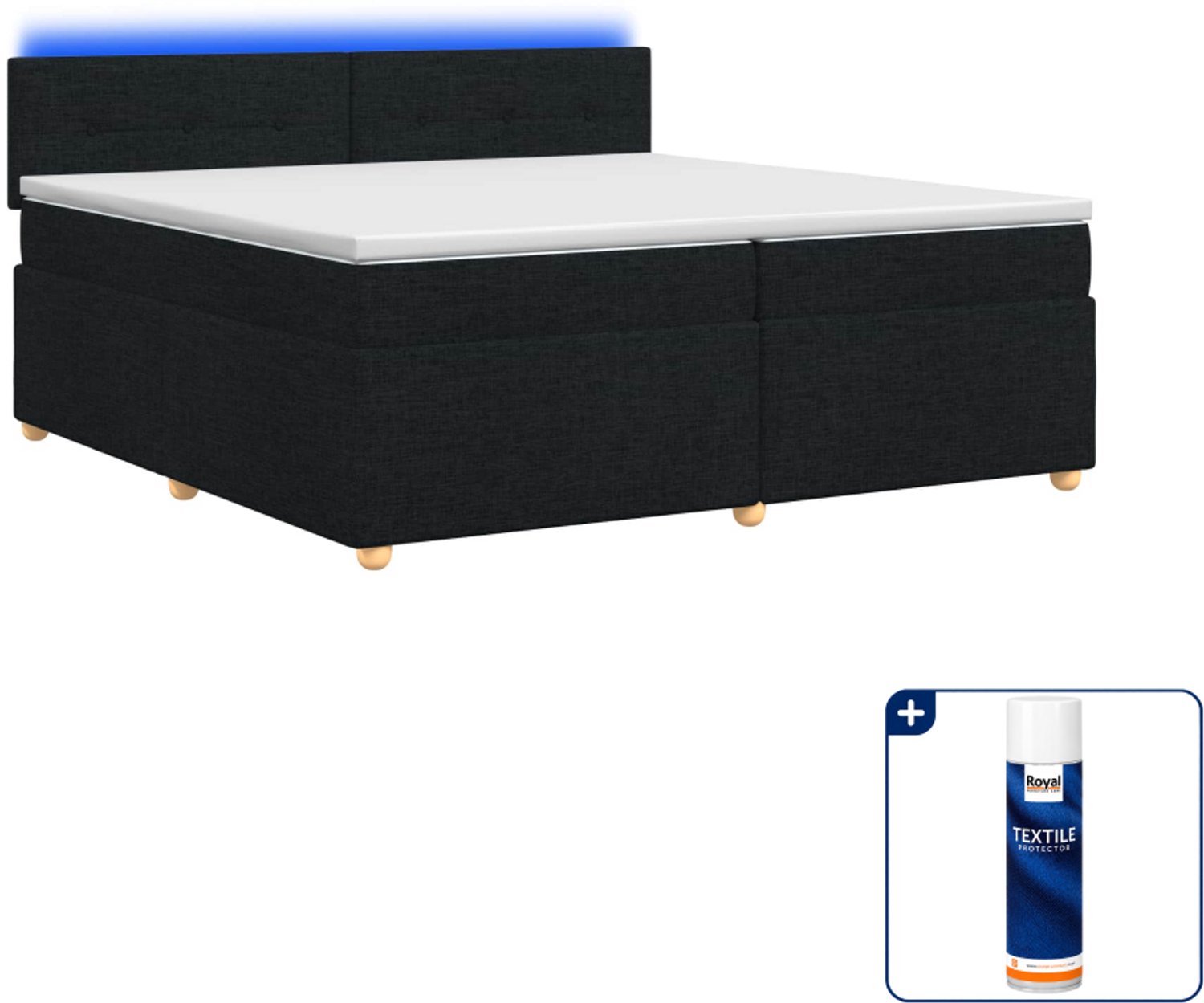 vidaXL Boxspringbed - super kingsize - 200 x 200 cm - zwart - Inclusief textielbeschermer 500 ml