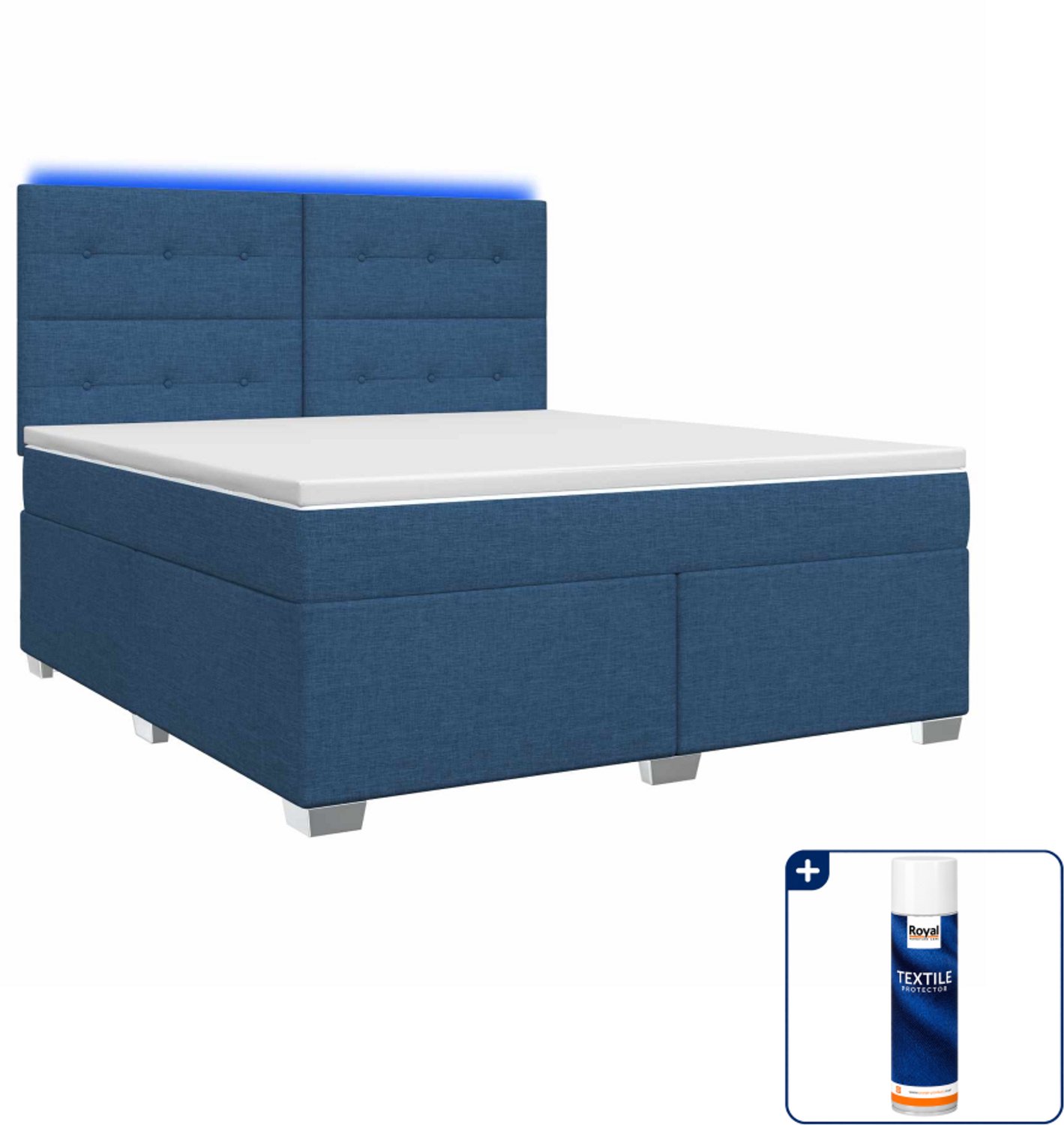 vidaXL boxspringbed - Queensize - 160 x 200 cm - blauw - Inclusief textielbeschermer 500 ml