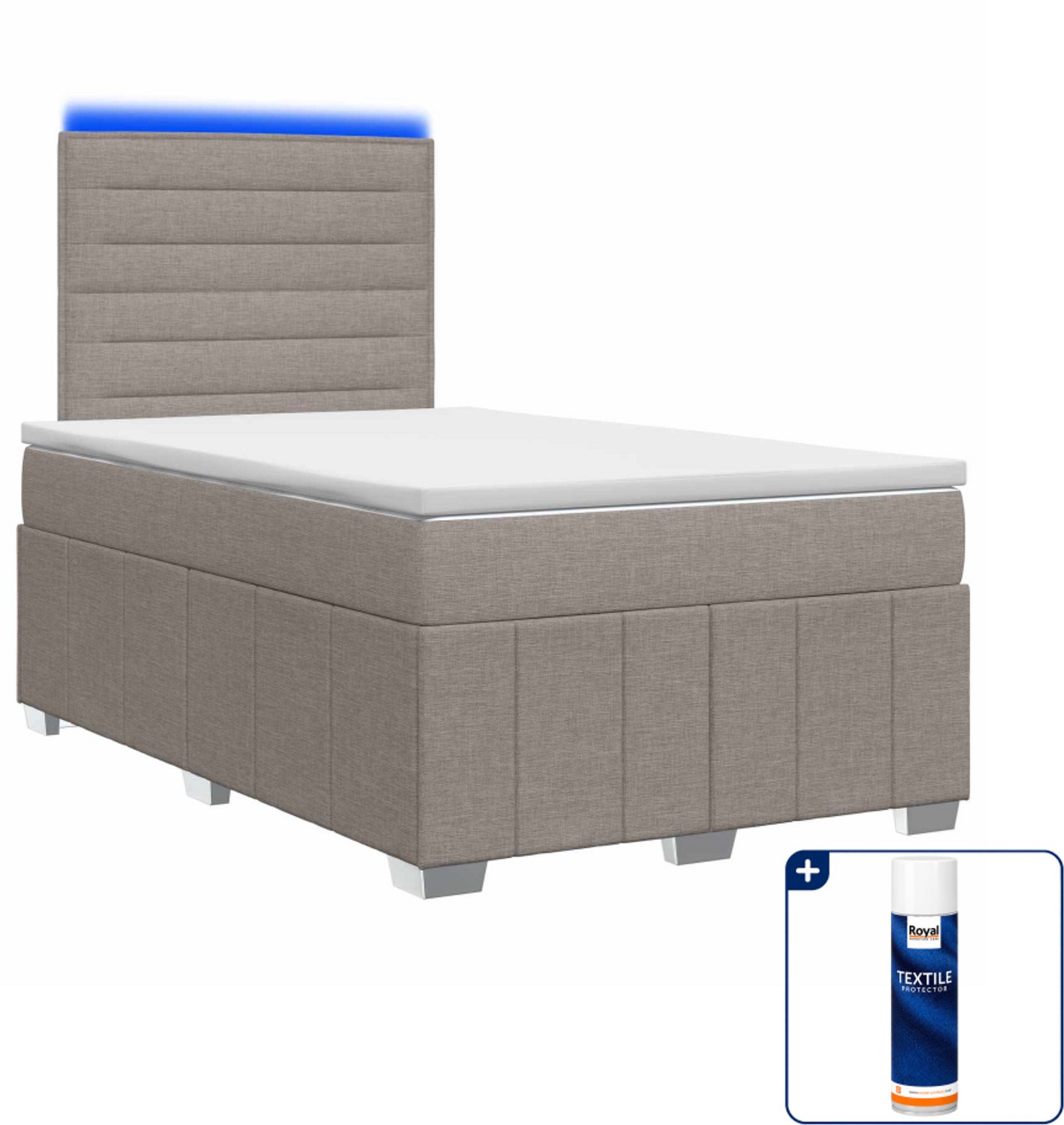 vidaXL led-boxspring met matras - 120 x 190 cm - taupe - Inclusief textielbeschermer 500 ml