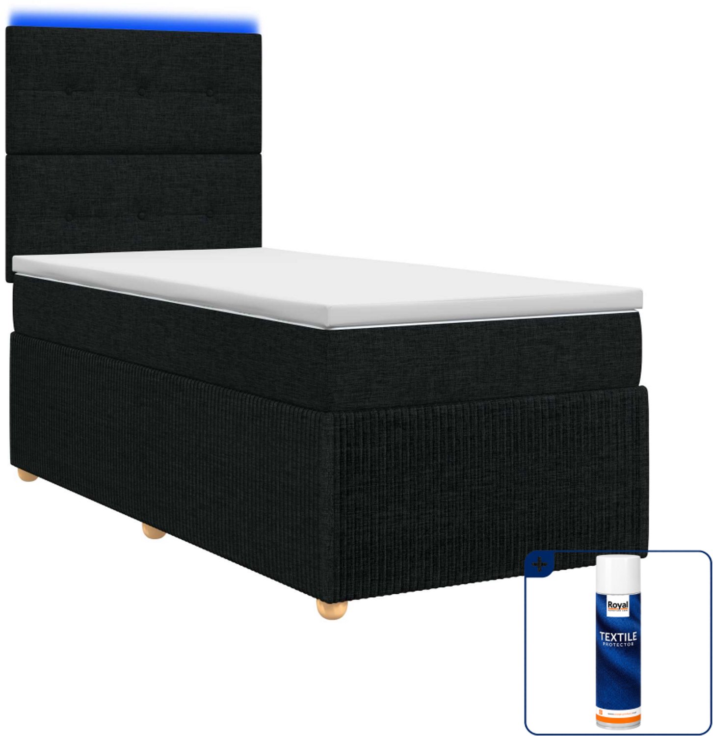 vidaXL LED boxspringbed met matras - 80 x 200 cm - stof - zwart - Inclusief textielbeschermer 500 ml
