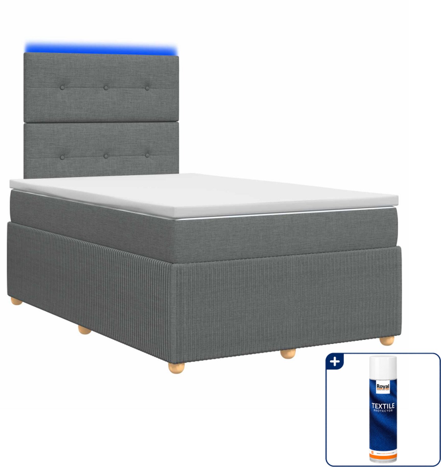vidaXL LED boxspringbed met matras - 120 x 200 cm - donkergrijs - Inclusief textielbeschermer 500 ml Donker Grijn