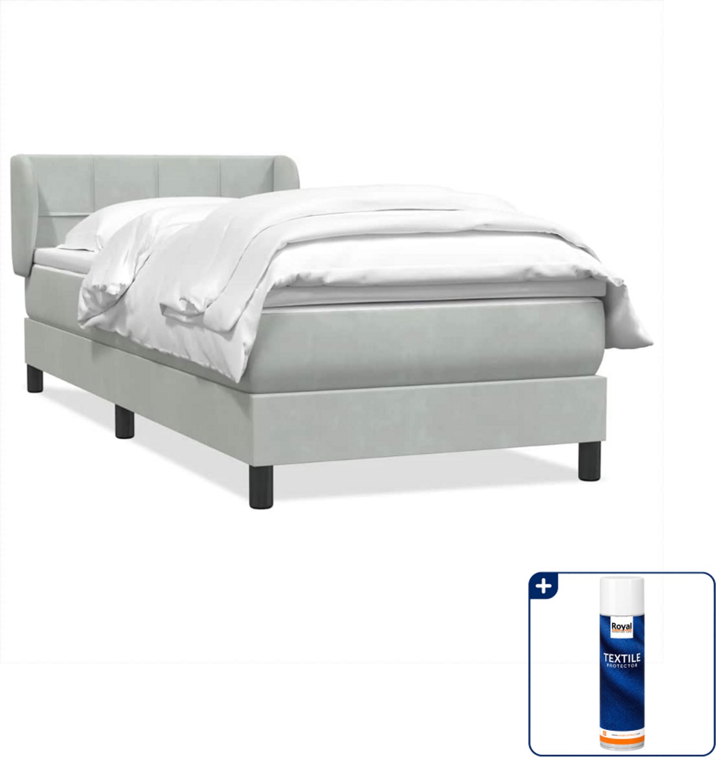 vidaXL boxspring met matras 80 x 220 cm - fluweel - lichtgrijs - Inclusief textielbeschermer 500 ml Bruin
