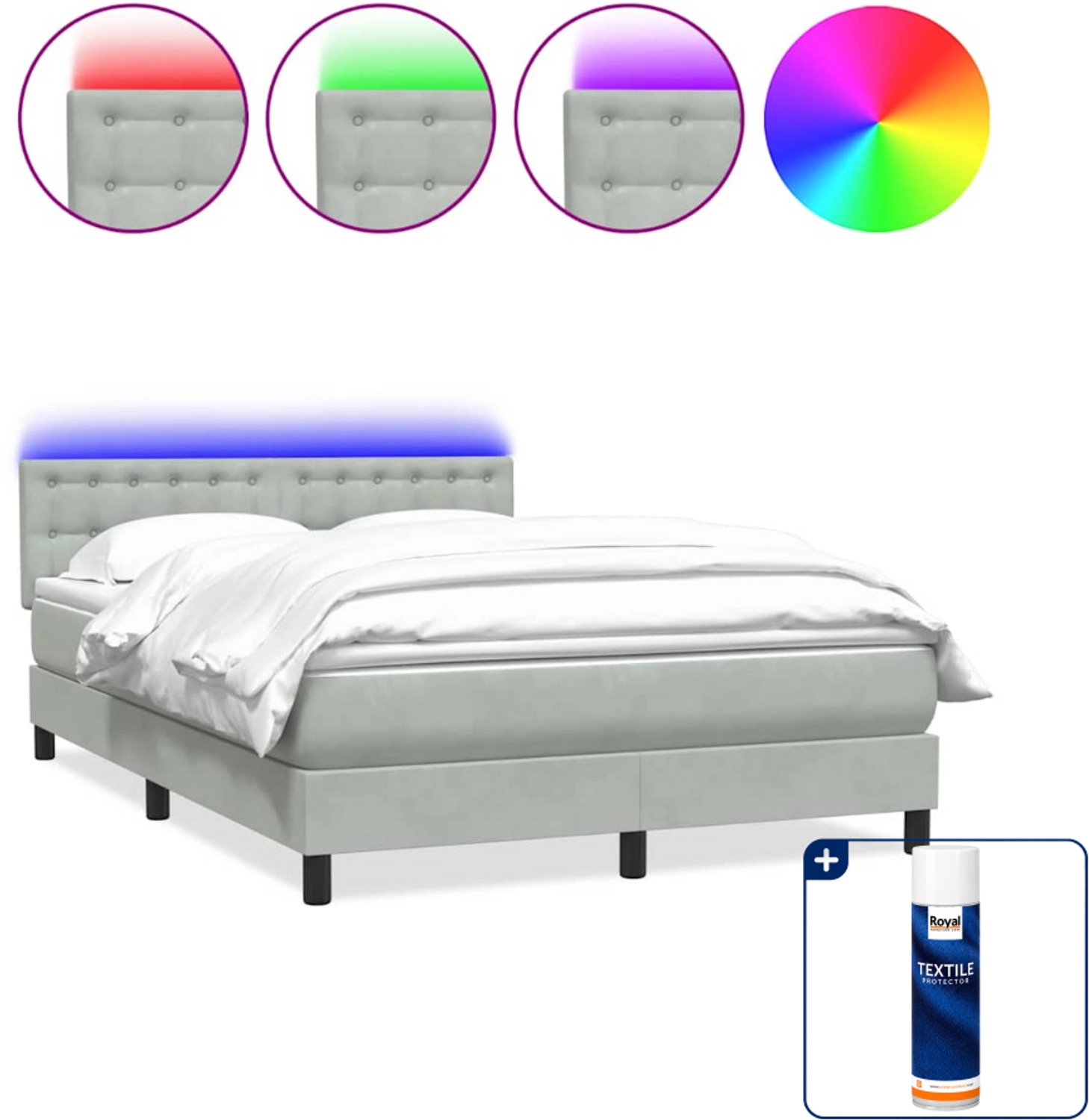 vidaXL Boxspring Queensize - 160 x 210 cm - fluweel - lichtgrijs - Inclusief textielbeschermer 500 ml Wit