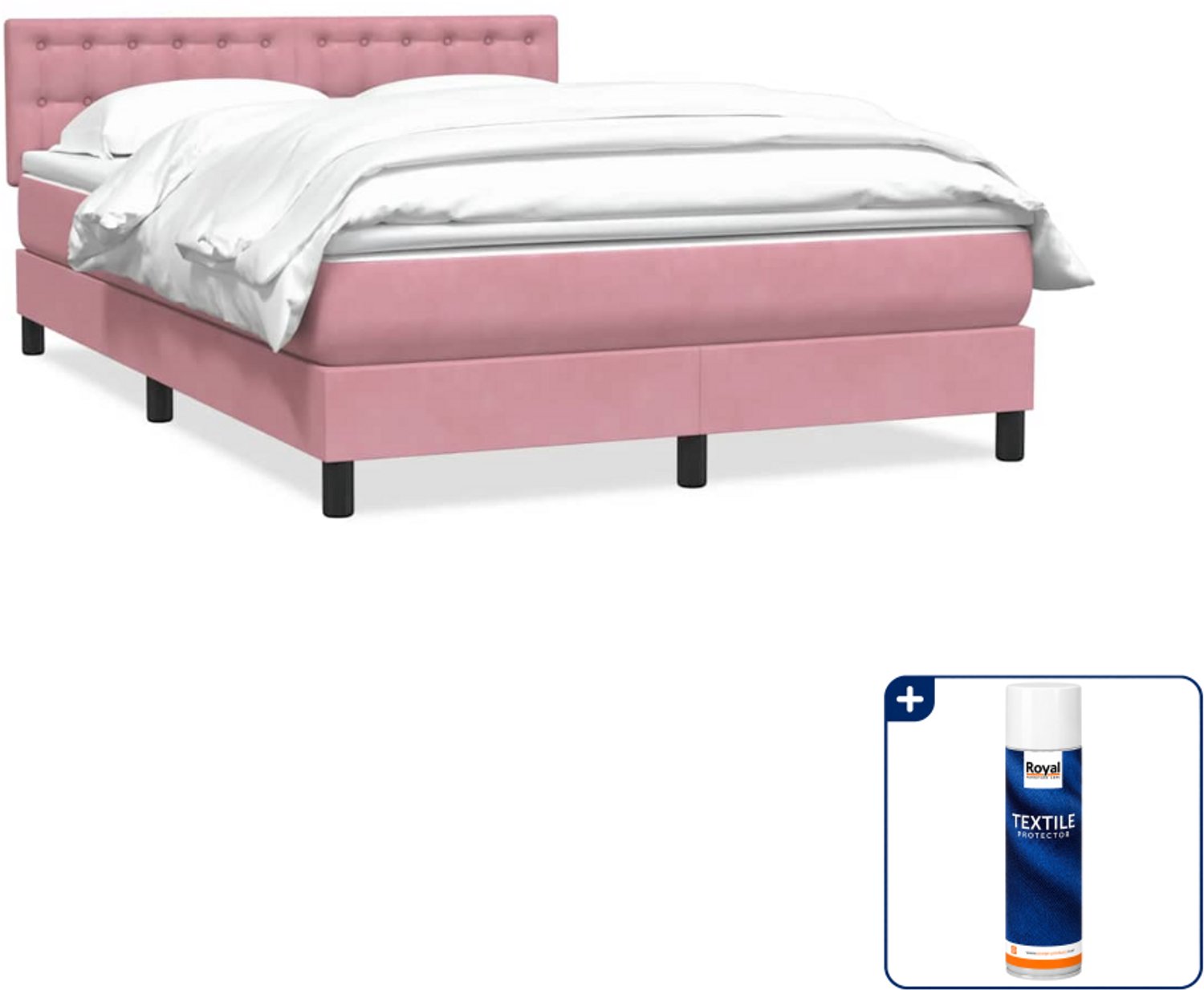 vidaXL boxspring met matras - Small double 140 x 220 cm - roze - Inclusief textielbeschermer 500 ml Bruin