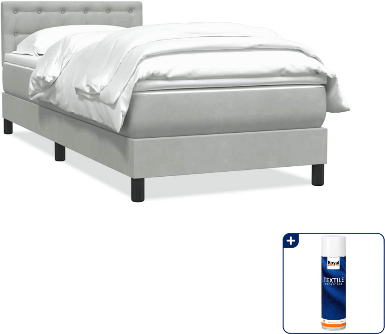 vidaXL boxspring met matras 80 x 210 cm - fluweel - lichtgrijs - Inclusief textielbeschermer 500 ml Bruin