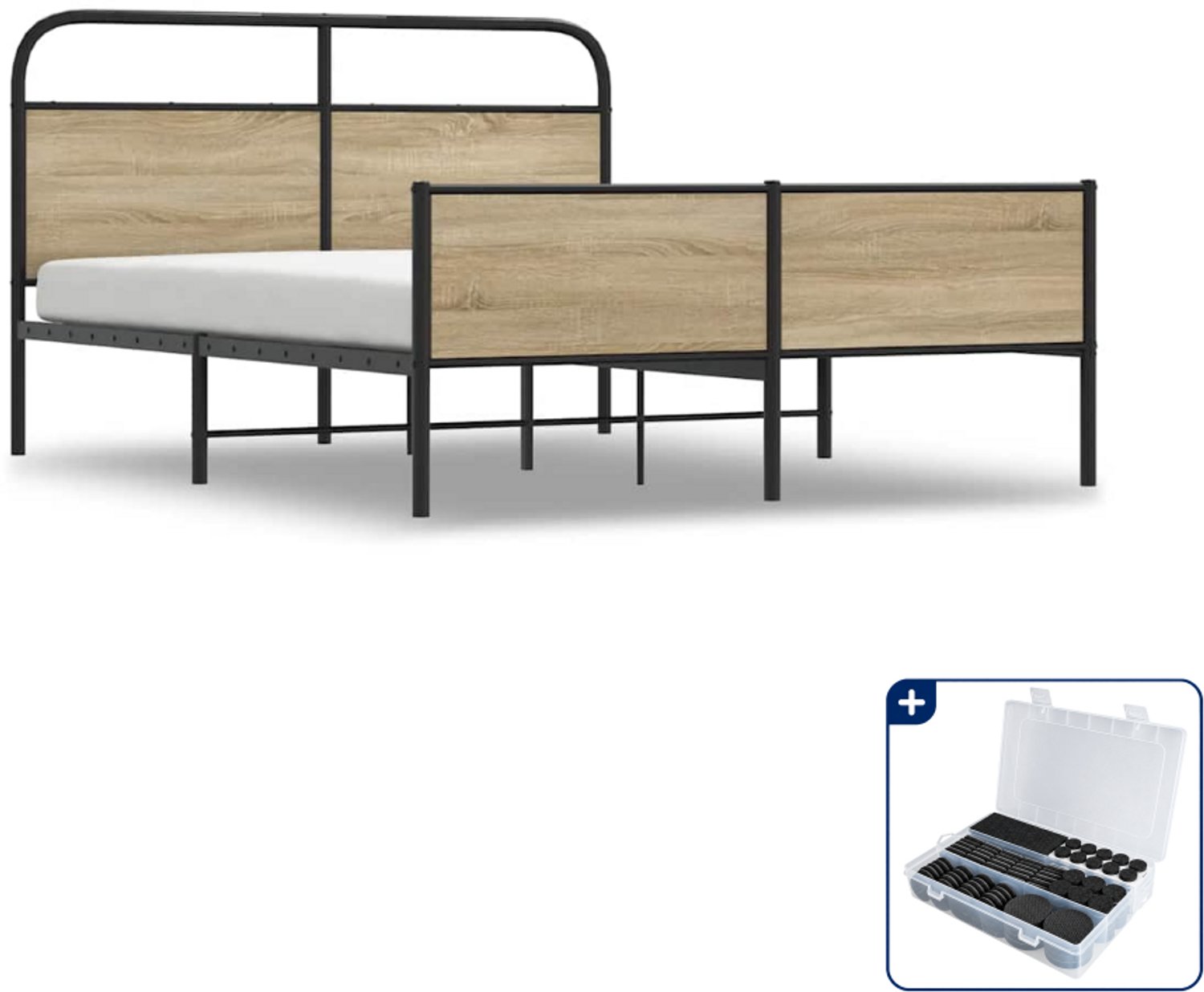 vidaXL Bedframe - Kingsize - 180 x 200 cm - gerookt eiken - Inclusief antikrasvilt 177-delig Bruin