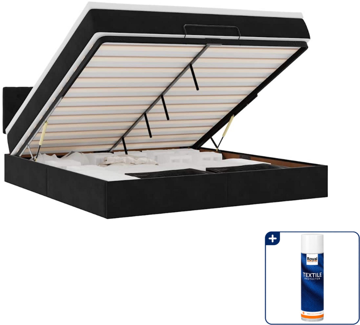 vidaXL Kingsize ottomaan bed met matras - 180 x 200 cm - zwart - Inclusief textielbeschermer 500 ml Bruin