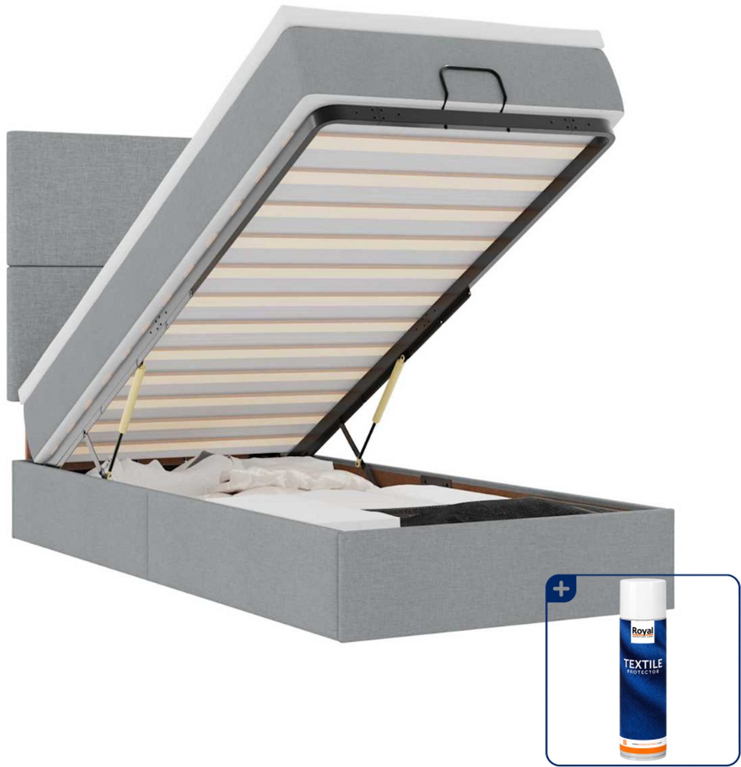 vidaXL ottoman bed met matras en led - 100 x 200 cm - lichtgrijs - Inclusief textielbeschermer 500 ml Zwart