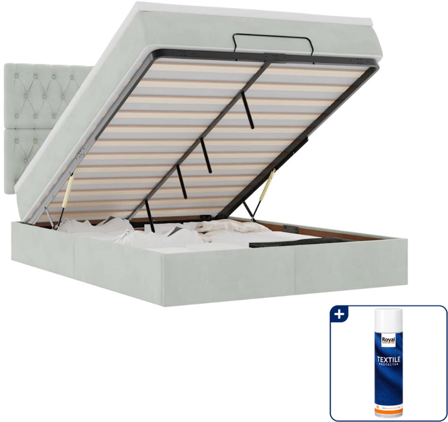 vidaXL Ottoman bed - Small double - 140 x 200 cm - fluweel - lichtgrijs - Inclusief textielbeschermer 500 ml