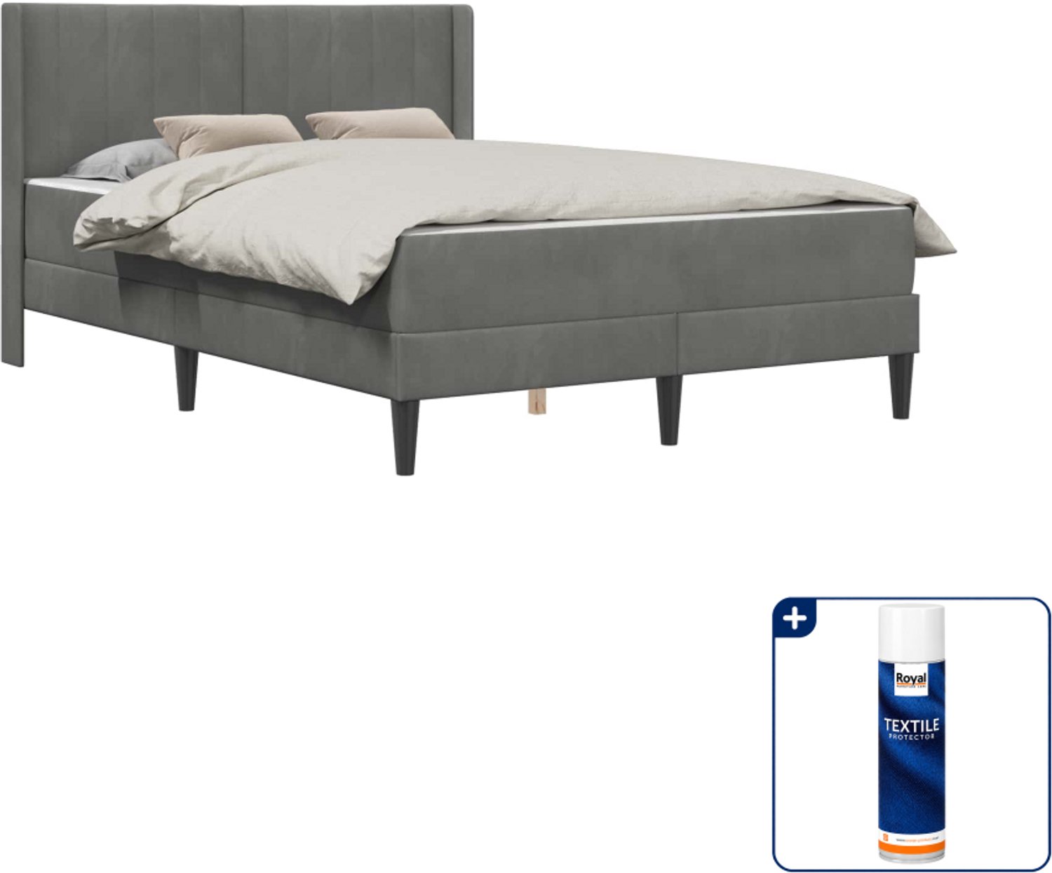 vidaXL bedframe met matras Small double - 140 x 200 cm - donkergrijs - Inclusief textielbeschermer 500 ml