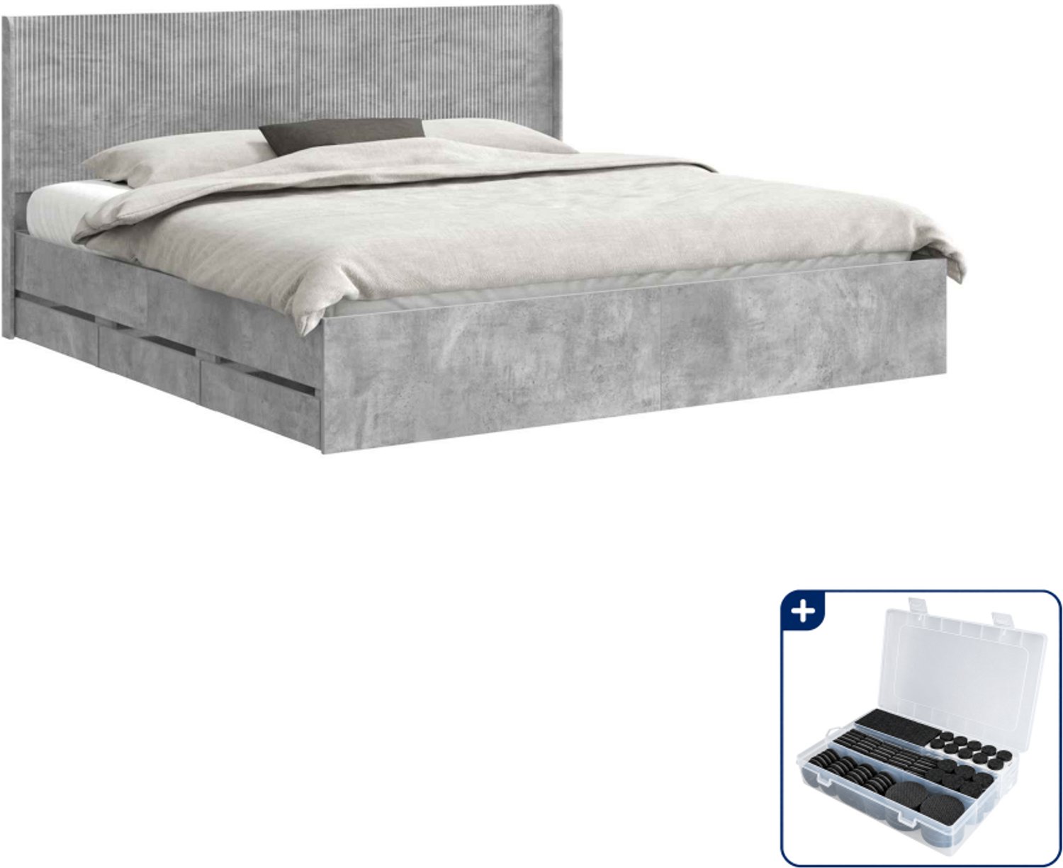 vidaXL Kingsize bedframe met opbergruimte - 180 x 200 cm - betongrijs - Inclusief antikrasvilt 177-delig