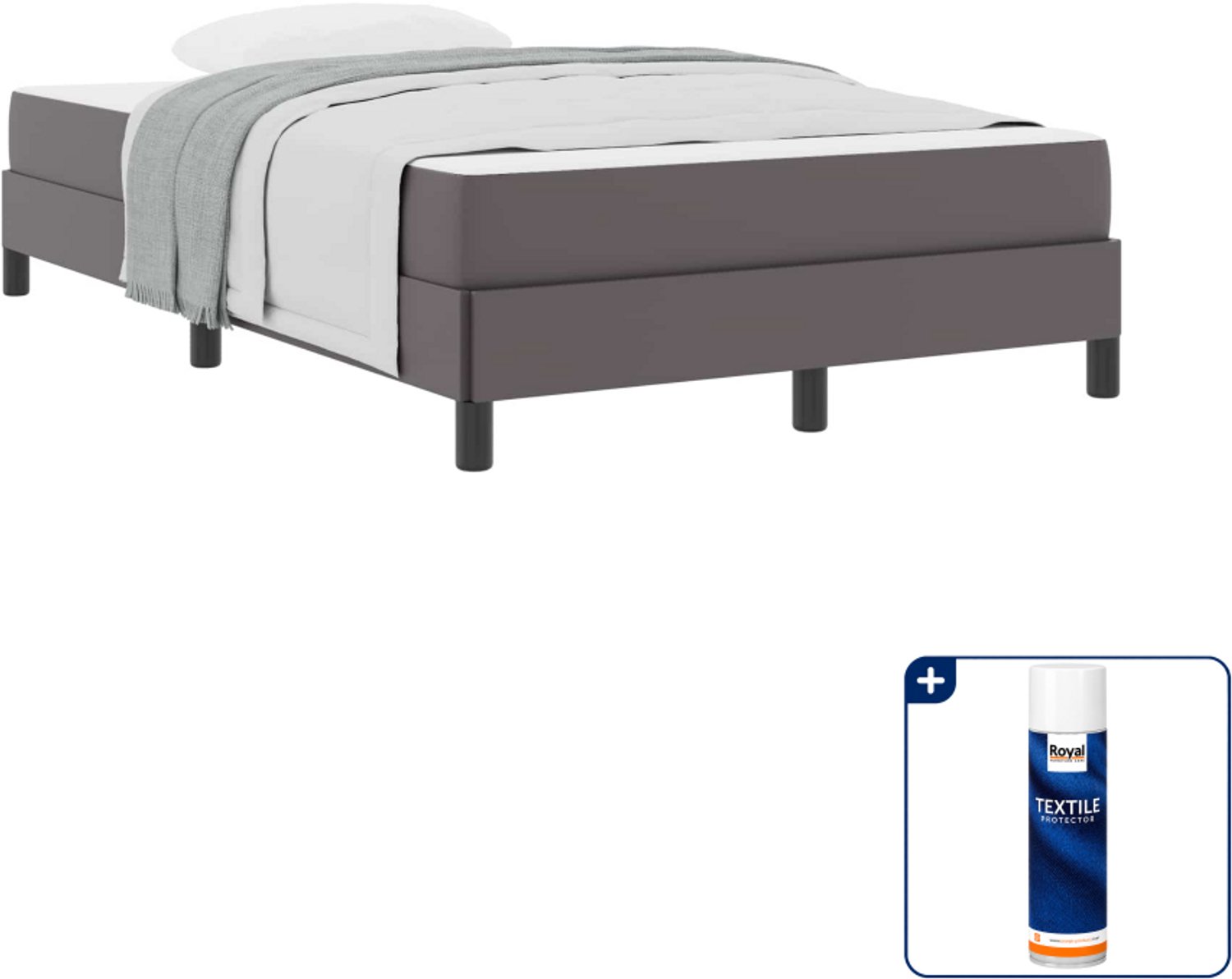 vidaXL bed met matras - 120 x 190 cm - grijs - stof - Inclusief textielbeschermer 500 ml