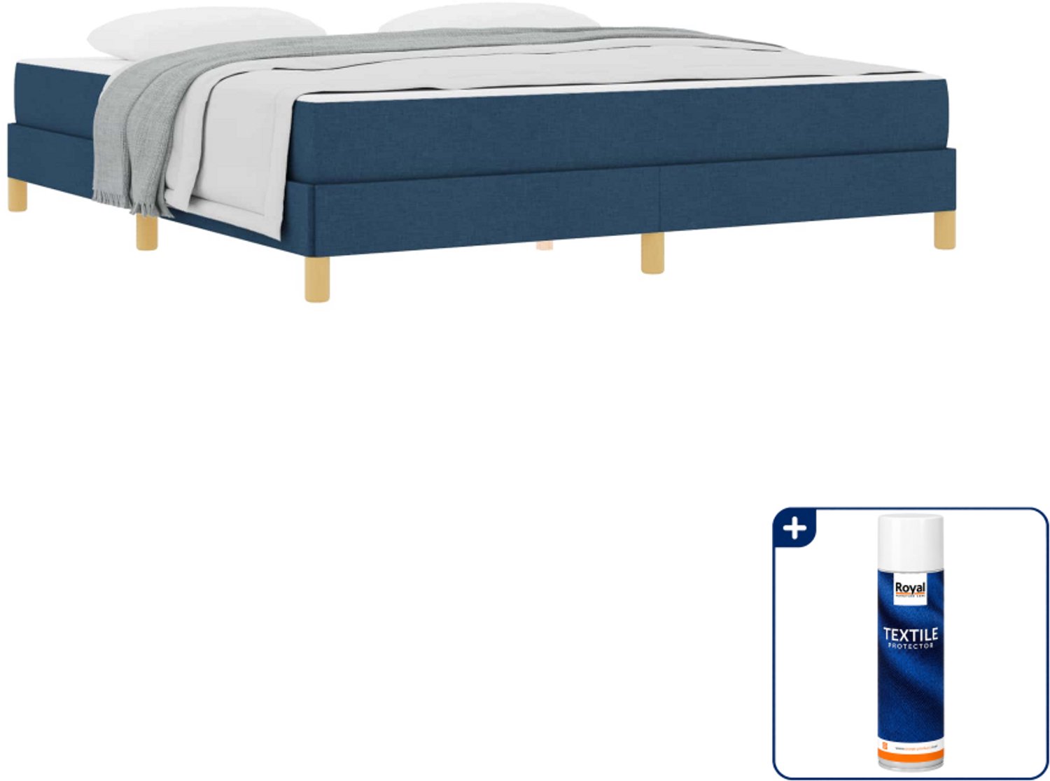 vidaXL boxspringbed met matras - Kingsize - 180 x 200 cm - blauw - Inclusief textielbeschermer 500 ml