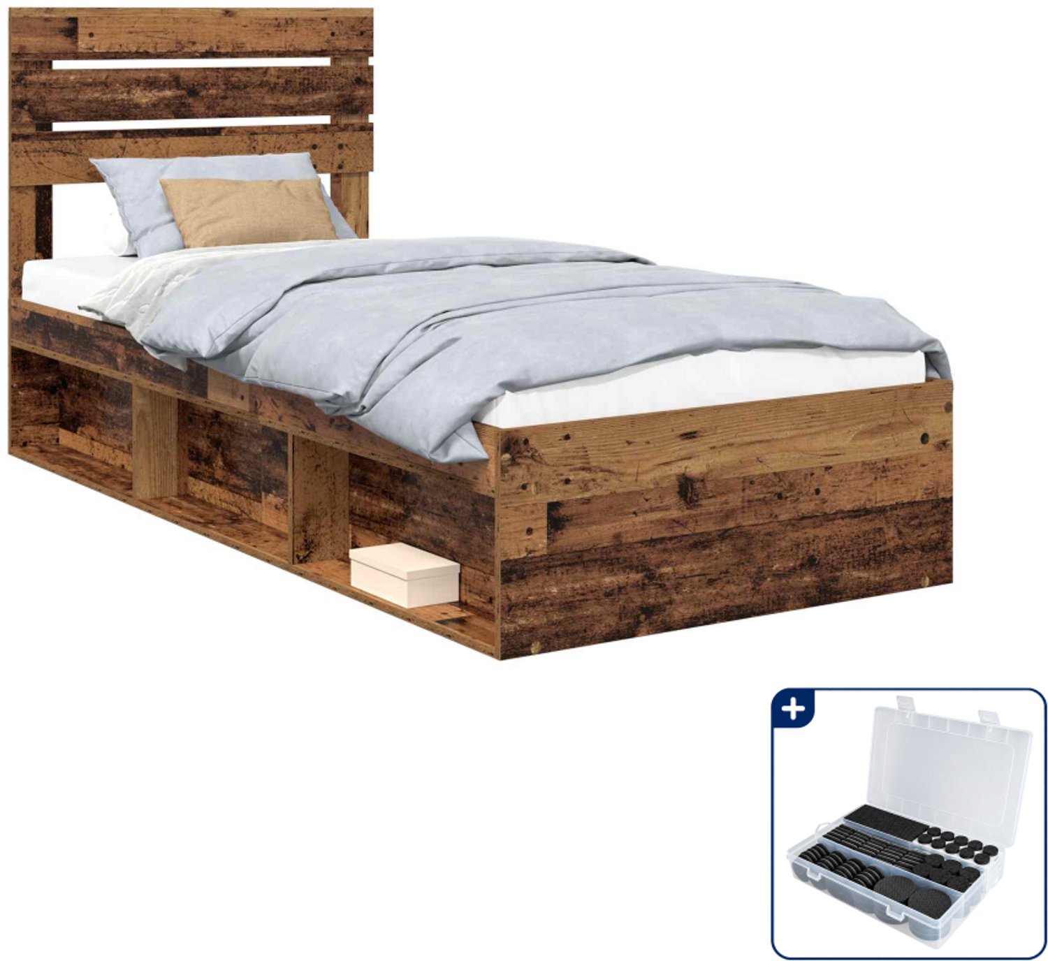 vidaXL bedframe met hoofdeinde - 90 x 190 cm - massief grenenhout - oudhout - Inclusief antikrasvilt 177-delig Wit