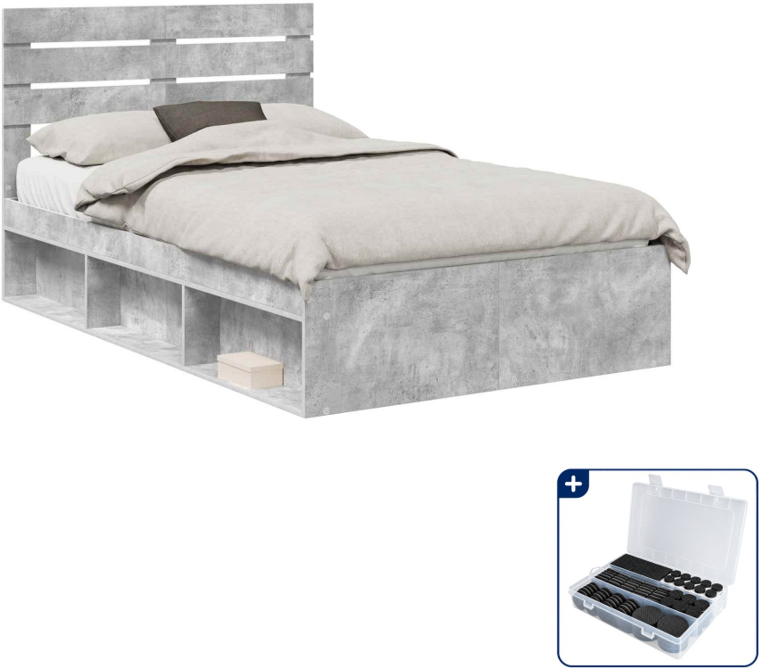 vidaXL bedframe - 135 x 190 cm - massief grenenhout - concerte grijs - Inclusief antikrasvilt 177-delig Bruin