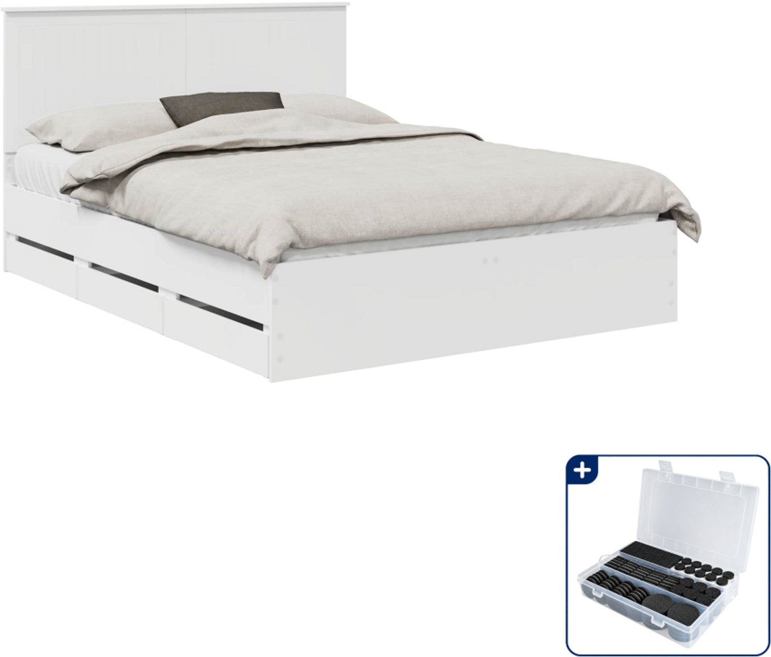 vidaXL bedframe - 150 x 200 cm - bewerkt hout - wit - Inclusief antikrasvilt 177-delig Bruin