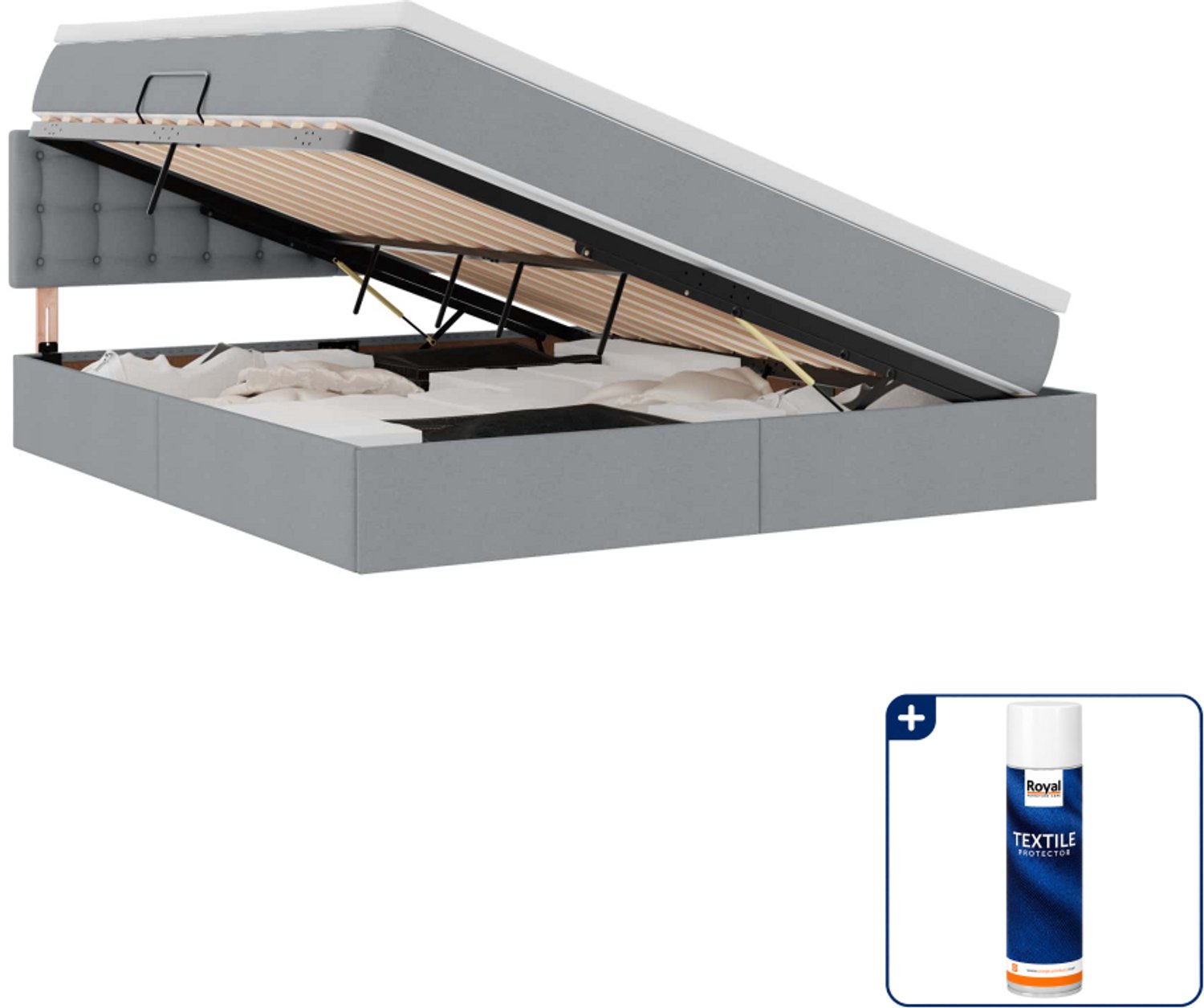 vidaXL Kingsize opbergbed met matras - 180 x 200 cm - lichtgrijs - Inclusief textielbeschermer 500 ml