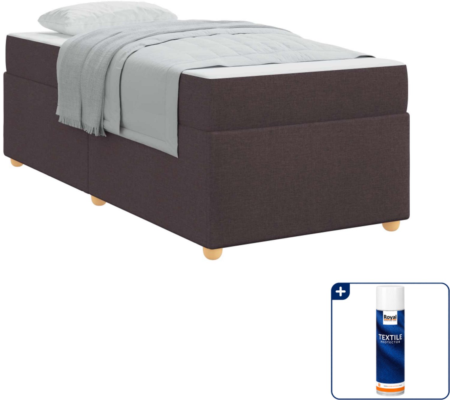 vidaXL bed met matras - 90 x 190 cm - stof - donkerbruin - Inclusief textielbeschermer 500 ml