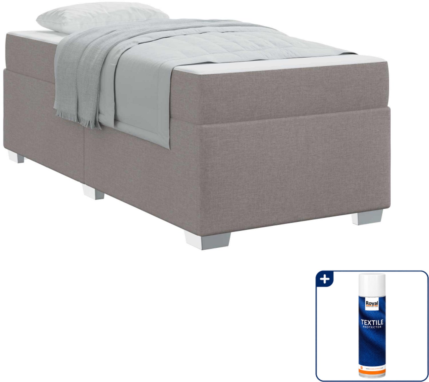 vidaXL bed met matras 90 x 200 cm - stof - taupe - Inclusief textielbeschermer 500 ml Zwart