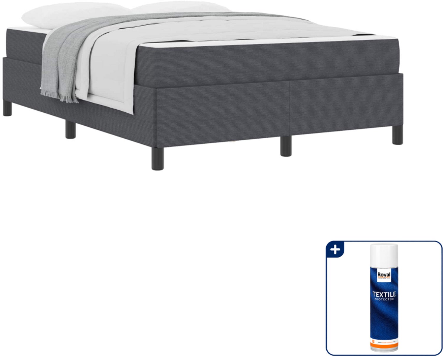 vidaXL Bedframe met matras - Queensize - 160 x 200 cm - donkergrijs - Inclusief textielbeschermer 500 ml