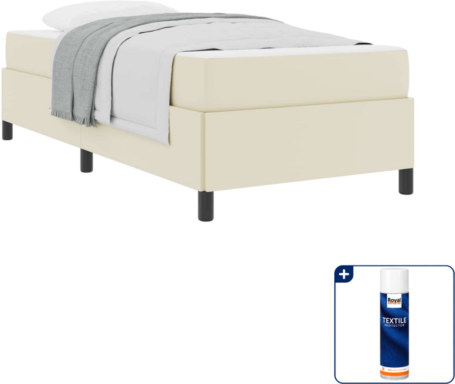 vidaXL bed met matras - 80 x 200 cm - stof - crème - Inclusief textielbeschermer 500 ml