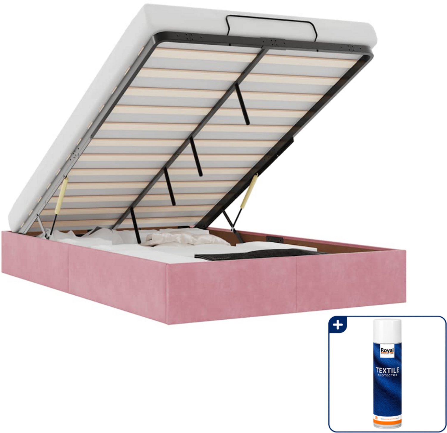 vidaXL ottoman bedframe - 120 x 200 cm - fluweel - roze - Inclusief textielbeschermer 500 ml Bruin
