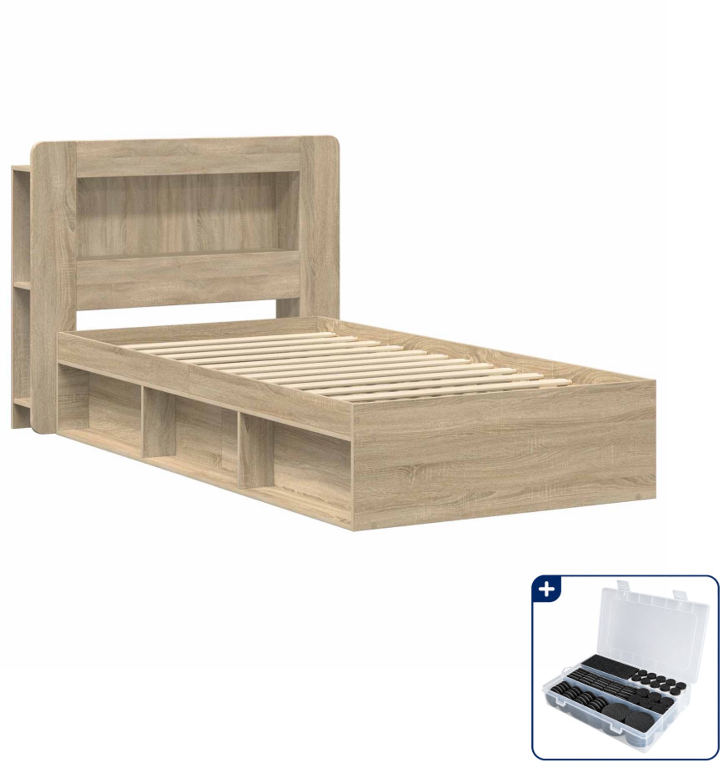 vidaXL bedframe met opslag - 80 x 200 cm - bewerkt hout - sonoma eiken - Inclusief antikrasvilt 177-delig Bruin