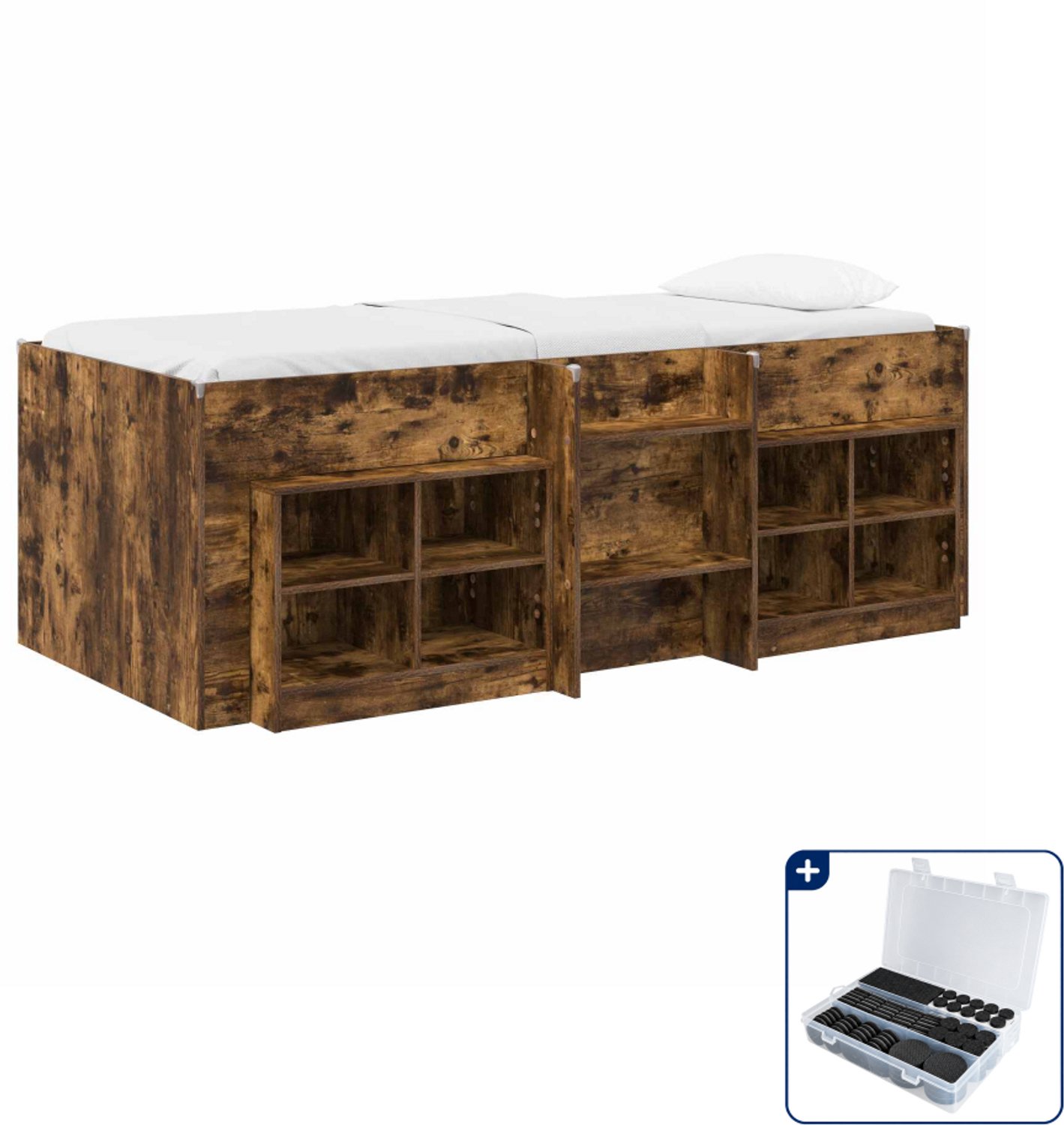 vidaXL loftbed met kast - 80 x 200 cm - bewerkt hout - gerookt eiken - Inclusief antikrasvilt 177-delig Bruin