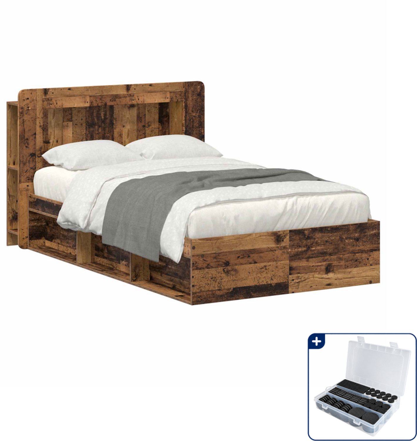 vidaXL bedframe met opbergruimte - 120 x 200 cm - bewerkt hout - oud hout - Inclusief antikrasvilt 177-delig Bruin