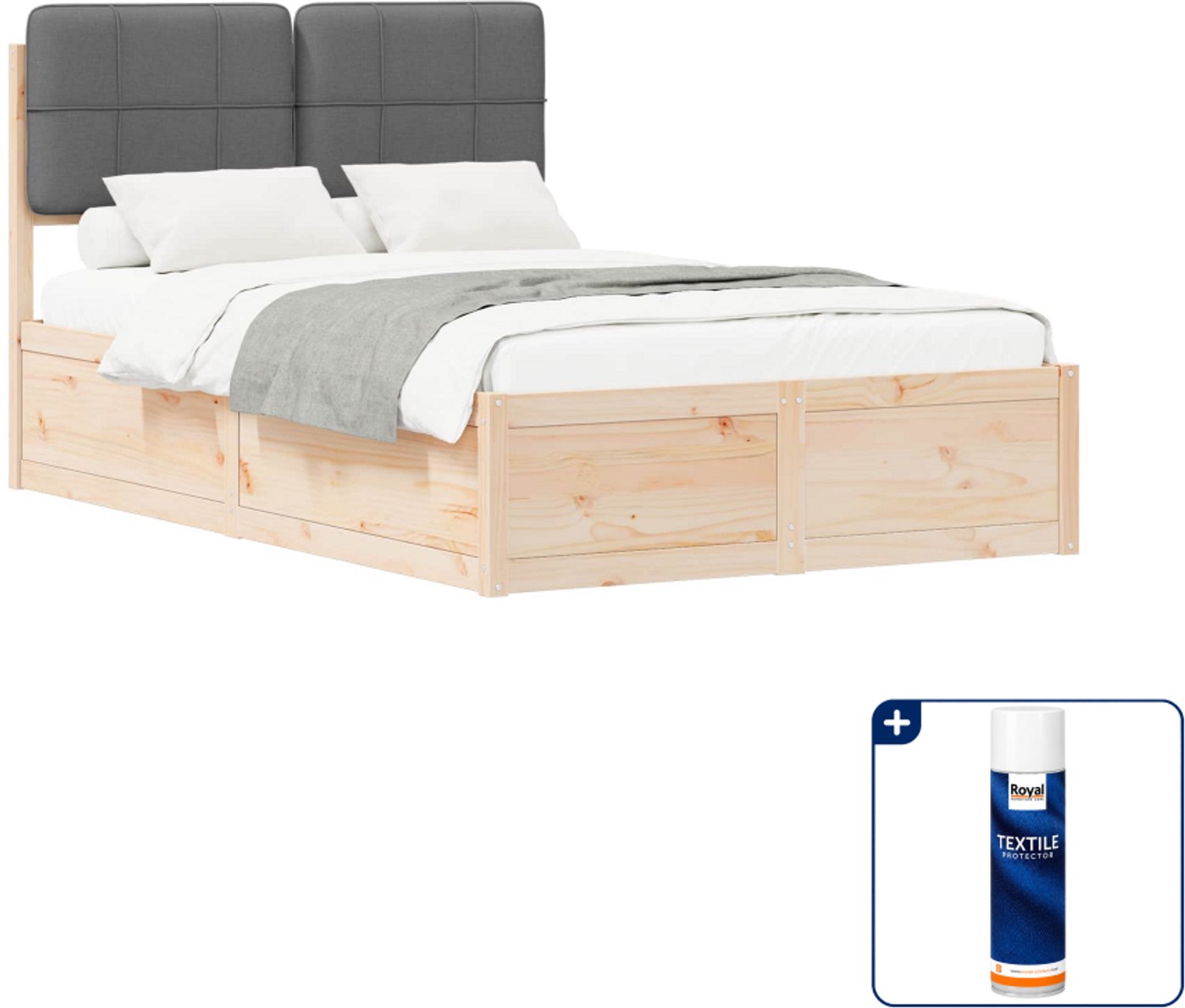 vidaXL bedframe - 120 x 190 cm - massief grenenhout - donkergrijs - Inclusief textielbeschermer 500 ml