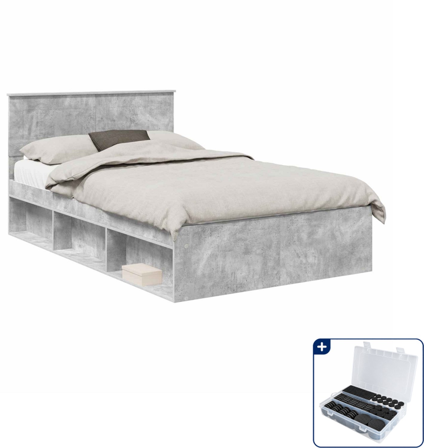 vidaXL bedframe - 135 x 190 cm - bewerkt hout - grijs - Inclusief antikrasvilt 177-delig Bruin